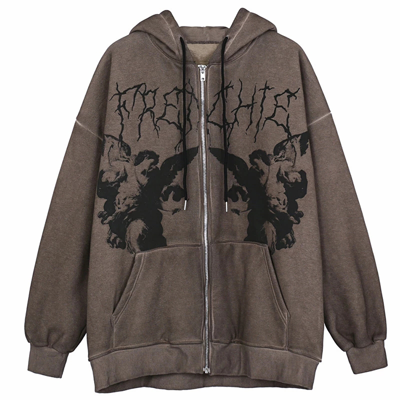 Vintage Zip Hoodie - Sweat-shirt surdimensionné à capuche pour femme,