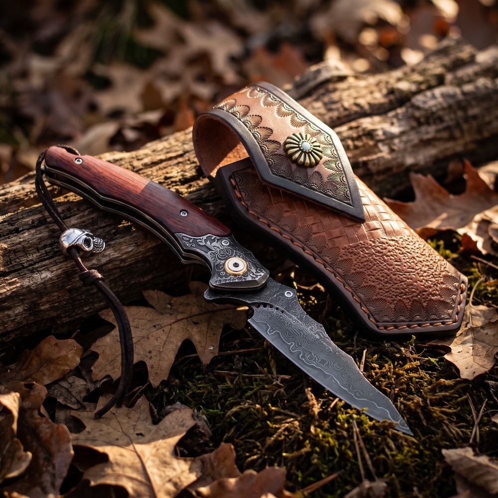 Vintage Collectible Knives - Couteau pliant vintage gravé, lame à
